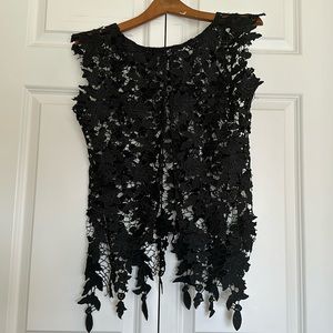 Miss Finch black brocade lace top overlay size small PTP 20 Length 17-25 no tags